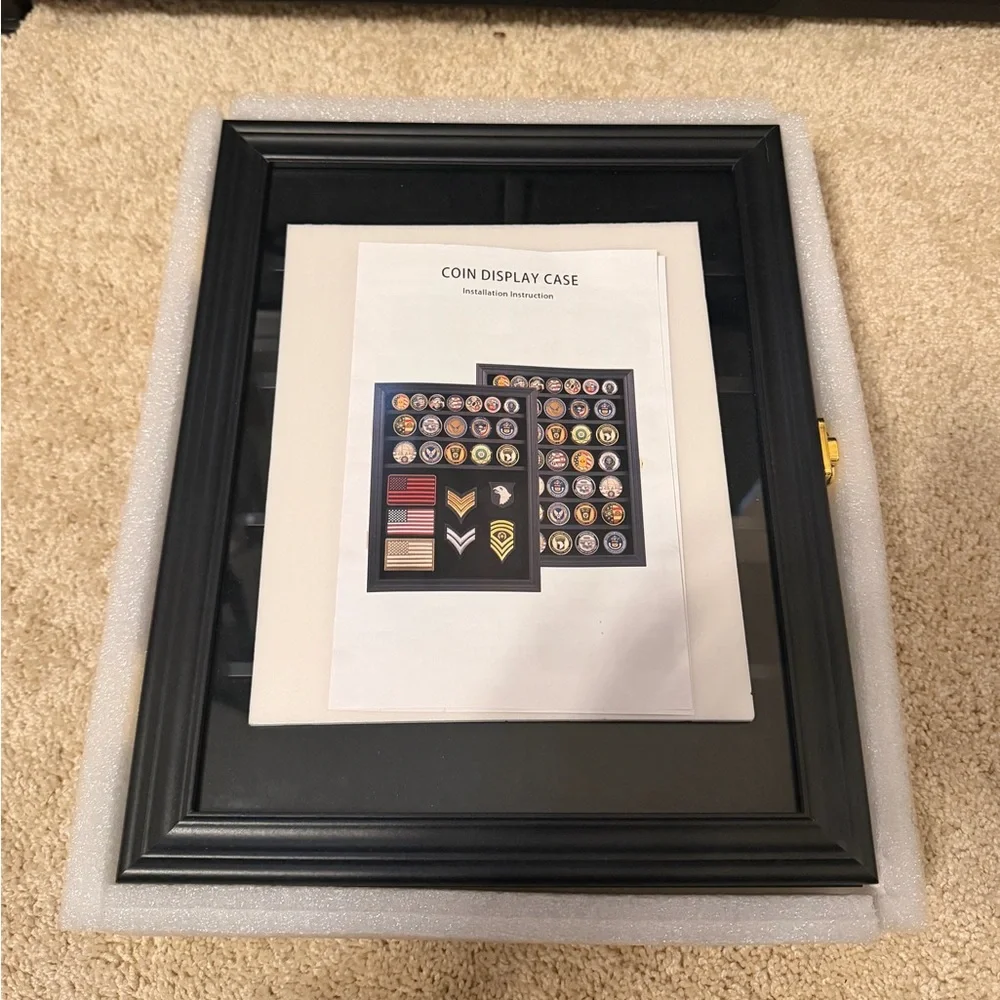 VERANI Lockable Coin Display Case Shadow Box Wall Mount Black